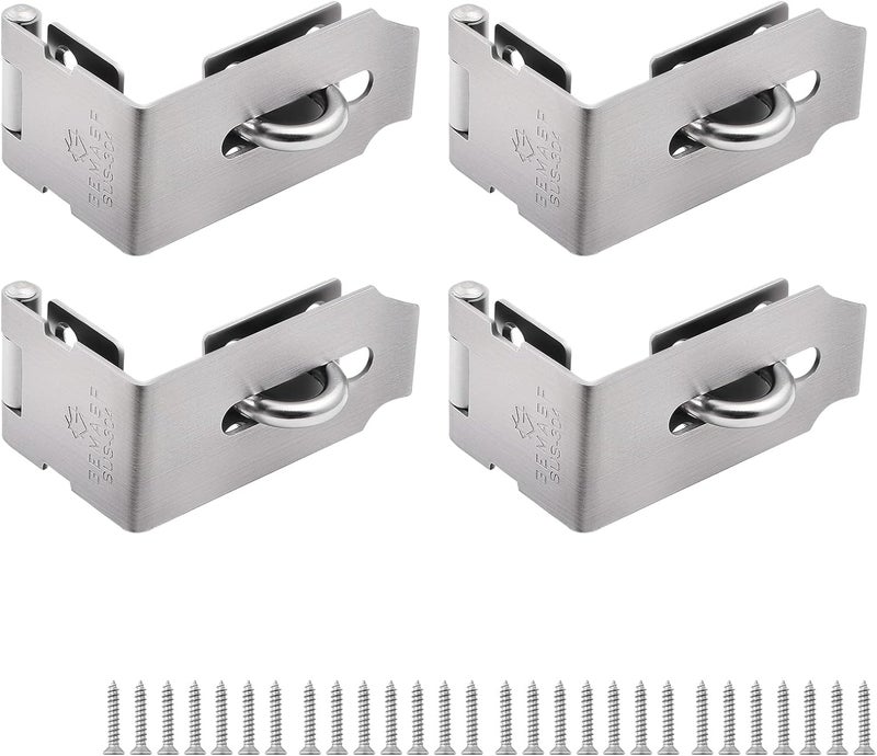 GMSP Hasp Latch 4 Pack, 90 Degree Solid 304 Stainless Steel File Cabinet Lock Desk Drawer Lock, Safe Security Padlock Latch Hasp Lock for Personal Privacy - Image 1